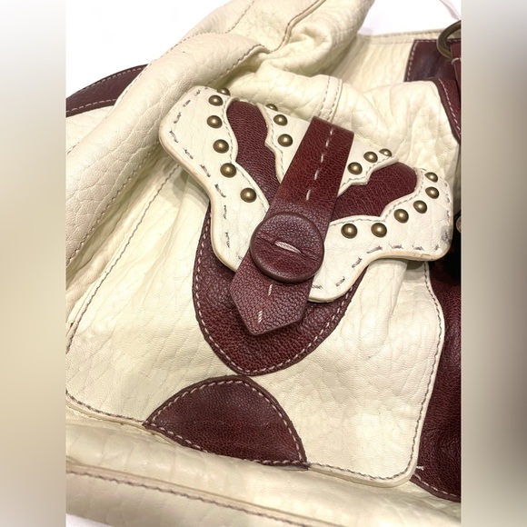 RARE NWT Vintage BETSEY JOHNSON Giddy Up Betsey Cream Oversized Leather Hobo Bag - Picture 4 of 11